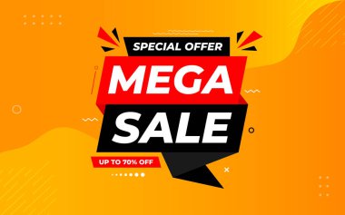 Mega satış afişi şablonu. Özel indirim geçmişi. Web ya da sosyal medya için büyük indirimli pankart tasarımı, indirimli özel teklif. soyut vektör tasarımı.