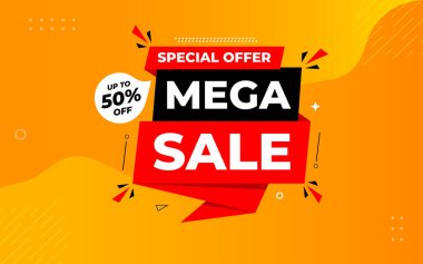 Mega satış afişi şablonu. Özel indirim geçmişi. Web ya da sosyal medya için büyük indirimli pankart tasarımı, indirimli özel teklif. soyut vektör tasarımı.