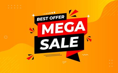 Mega satış afişi şablonu. Özel indirim geçmişi. Web ya da sosyal medya için büyük indirimli pankart tasarımı, indirimli özel teklif. soyut vektör tasarımı.