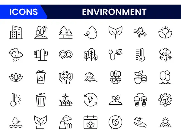 Çevre simgesi seti. Geri dönüşüm, bitki, doğa, eko, toprak, yeşil enerji, ağaçlar, ekoloji ve daha fazla koleksiyon içerir