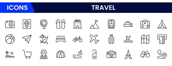 Seyahat simgesi belirleme vektörü. Web tasarımı için doğrusal biçim işareti, logo. Sembol illüstrasyonu.