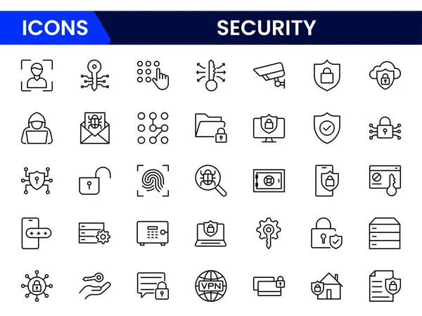 Siber güvenlik ikonu ayarlandı. Veri koruma sembolü. Güvenli ağ simgesi koleksiyonu. Teknoloji konsepti. Vektör illüstrasyonu.
