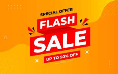 İnternet ya da sosyal medya için flaş indirimli afiş. İndirim etiketli satış afişi promosyon şablonu. Kısıtlı zaman teklifi, ekstra indirim. Ticari poster, satış arkaplan vektörü illüstrasyonu
