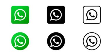 Bir dizi iletişim uygulaması logosu Bir konuşma baloncuğu içinde bir telefon arama simgesi içeren ne uygulama varyasyonları, yeşil, siyah, anahat da dahil olmak üzere birden fazla stilde görüntülenir,