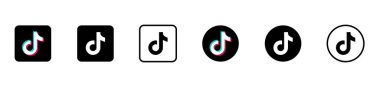 Tiktok logosu. Gerçekçi sosyal medya ikonu logoti. Tik Tok düz simgesi siyah renkli düzenlenebilir şablon. Tik Tok düz simge vektörü