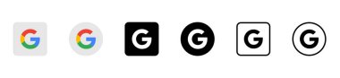 Google simgeleri ayarlandı. Google şirket sembolü koleksiyonu. Google sosyal medya logosu - hisse senedi vektör editörü. Siyah beyaz logo, şeffaf bir arkaplanda izole edilmiş..