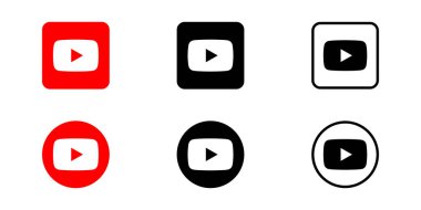 Şeffaf bir arkaplanda Youtube logosu. Şeffaf bir arkaplan üzerinde izole edilmiş, siyah beyaz renkli vektör illüstrasyon logosu