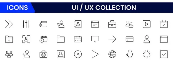 Minimalist ve basit UX UI web simgelerinden oluşan büyük bir koleksiyon. Vektör çizer. Web Sayfası, Mobil Uygulama, Web ve Yazdırma İçin Uygun.