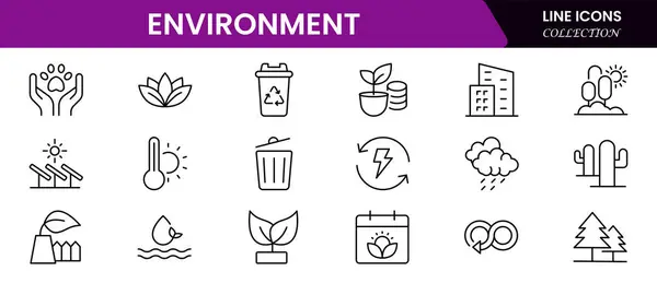 Çevre simgesi seti. Geri dönüşüm, bitki, doğa, eko, toprak, yeşil enerji, ağaçlar, ekoloji ve daha fazla koleksiyon içerir