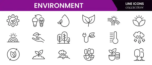 Çevre simgesi seti. Geri dönüşüm, bitki, doğa, eko, toprak, yeşil enerji, ağaçlar, ekoloji ve daha fazla koleksiyon içerir