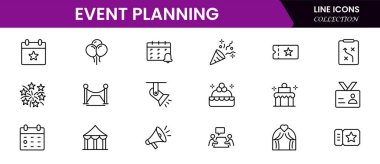 Olay planlama çizgisi simgesi ayarlandı. Planlama, dekorasyon, yemek servisi, zaman çizelgesi, müzik, misafir vesaire..