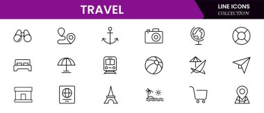 Seyahat simgesi belirleme vektörü. Web tasarımı için doğrusal biçim işareti, logo. Sembol illüstrasyonu.