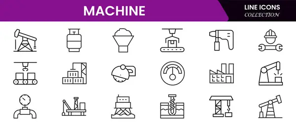 Makineler, otomasyon, üretim ve endüstriyel elementleri de içeren fabrika tasarımlarının vektör ikonu koleksiyonu