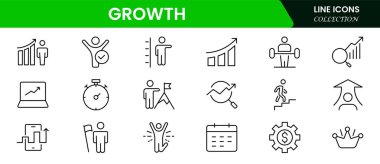 Büyüme çizgisi simgeleri koleksiyonu. Büyük UI simgesi düz dizayn edildi. İnce taslak simgeler paketi. Vektör illüstrasyonu