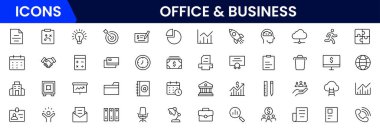 Ofis ve İş Hattı ikonları koleksiyonu. Büyük UI simgesi düz dizayn edildi. İnce taslak simgeler paketi. Vektör illüstrasyonu