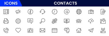 Satır simgesi setiyle bağlantı kurun. Sohbet, isim, adres, e-posta, mesaj, telefon ve daha fazlası. Doğrusal olarak taslak vektör simgesi. Kavramsal resim koleksiyonu