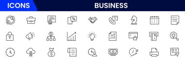 İş ve Finans web simgeleri aynı hizada. Para, banka, bağlantı, bilgi. Simge koleksiyonu. Vektör illüstrasyonu.