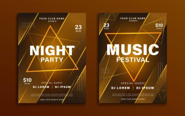 Gece partisi broşürü. Müzik festivali posteri. Dinamik renkli elektro ses örtüsü tasarım şablonu. Vektör illüstrasyonu