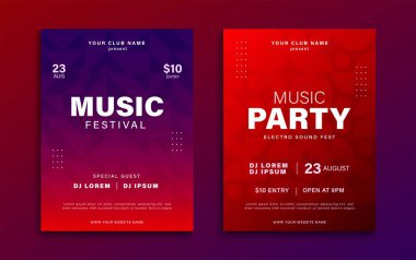 Müzik festivali posteri. Dinamik renkli müzik kapağı tasarımı. Soyut gradyan şekilli bir müzik partisi ilanı. Vektör illüstrasyonu