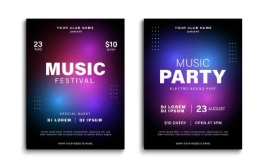 Müzik poster şablonu. Müzik etkinliği davetiyesi tasarımı. Müzik festivali broşürü. Vektör illüstrasyonu