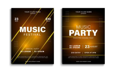 Müzik poster şablonu. Müzik etkinliği davetiyesi tasarımı. Müzik festivali broşürü. Vektör illüstrasyonu