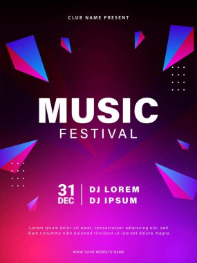 Müzik festivali poster tasarımı. Soyut müzik partisi broşürü. Vektör illüstrasyonu