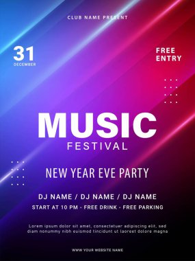 Müzik posteri. Müzikal olay broşürü. Gelecekçi renkli disko partisi tasarımı. Vektör illüstrasyonu