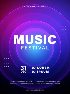 Müzik posteri. Müzikal olay broşürü. Gelecekçi renkli disko partisi tasarımı. Vektör illüstrasyonu