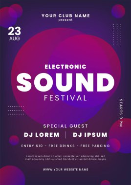 Müzik festivali broşürü tasarımı. Müzikal olay afişi. Gece parti broşürleri. Vektör illüstrasyonu