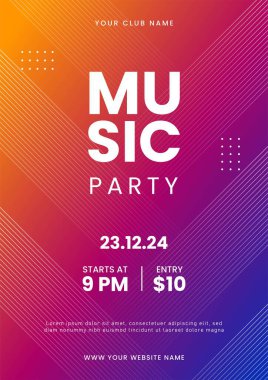 Müzik afişi tasarım şablonu. Soyut gradyan müzik partisi broşürü. Müzik festivali davetiyesi. Vektör illüstrasyonu