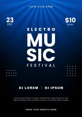 Müzik festivali broşürü tasarımı. Müzikal olay afişi. Gece parti broşürleri. Vektör illüstrasyonu