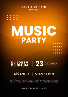 Müzik festivali broşürü tasarımı. Müzikal olay afişi. Gece parti broşürleri. Vektör illüstrasyonu