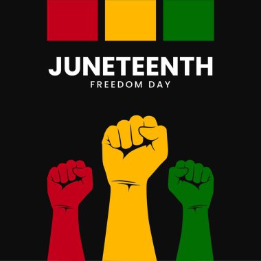 Haziran 'ın özgürlük günü geçmişi. Afrikalı Amerikan tarihi kutlaması. Yıllık Amerikan bayramı afişi. Vektör illüstrasyonu