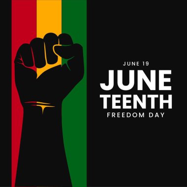 Haziran 'ın özgürlük günü geçmişi. Afrikalı Amerikan tarihi kutlaması. Yıllık Amerikan bayramı afişi. Vektör illüstrasyonu