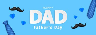 Babalar günü geçmişi, kravat, bıyık ve kağıt kalplerle. Babalar Günü şablon tasarımı. Vektör illüstrasyonu