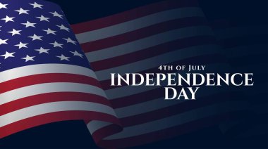 Amerikan bayrağı sallayarak Bağımsızlık Gününüz kutlu olsun. 4 Temmuz bayrağı, tebrik kartı tasarımı. Vektör illüstrasyonu