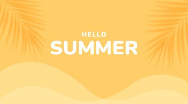 Tropikal palmiye yapraklı sarı yaz arka planı. Minimal yaz yaratıcı düz tasarım. Vektör illüstrasyonu