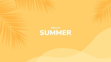 Tropikal palmiye yapraklı sarı yaz arka planı. Minimal yaz yaratıcı düz tasarım. Vektör illüstrasyonu