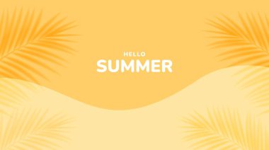 Tropikal palmiye yapraklı sarı yaz arka planı. Minimal yaz yaratıcı düz tasarım. Vektör illüstrasyonu