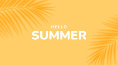 Tropikal palmiye yapraklı sarı yaz arka planı. Minimal yaz yaratıcı düz tasarım. Vektör illüstrasyonu