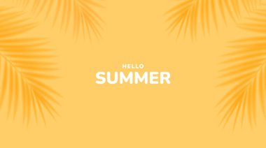 Tropikal palmiye yapraklı sarı yaz arka planı. Minimal yaz yaratıcı düz tasarım. Vektör illüstrasyonu