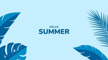 Tropik yapraklar arka planda. Yaz tatili afişi. Vektör illüstrasyonu