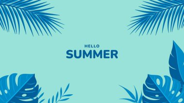 Tropik yapraklar arka planda. Yaz tatili afişi. Vektör illüstrasyonu