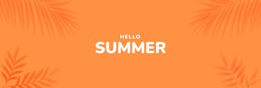 Turuncu arka planda tropik palmiye yaprağı gölgesi. Yaz tatili konsepti, mevsimlik satışlar. Vektör illüstrasyonu