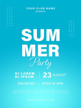 Yaz partisi broşürü. Yaz müzik festivali poster tasarımı. Vektör illüstrasyonu