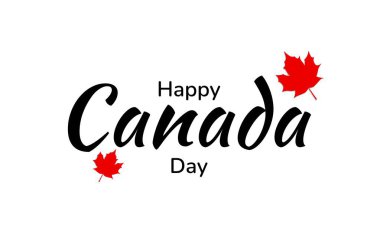 Kırmızı akçaağaç yaprağıyla Kanada Günü 'nüz kutlu olsun. Vektör illüstrasyonu