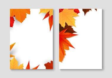 Turuncu, sarı ve kırmızı sonbahar yapraklı sonbahar posteri. Vektör illüstrasyonu