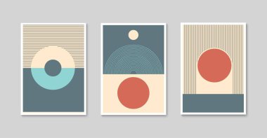 Soyut duvar sanatı seti. Baskı, kapak, duvar kağıdı için minimalist sanat tasarımı. Modern bohem duvar sanatı. Vektör illüstrasyonu