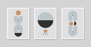 Soyut modern sanat poster seti. Modern minimalist boho duvar dekoru. Geometrik şekil ve çizgi baskı sanat tasarımı Vektör illüstrasyonuName