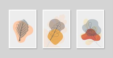Soyut botanik duvar resimleri posteri. Minimalist yaprak çizimi. Vektör illüstrasyonu